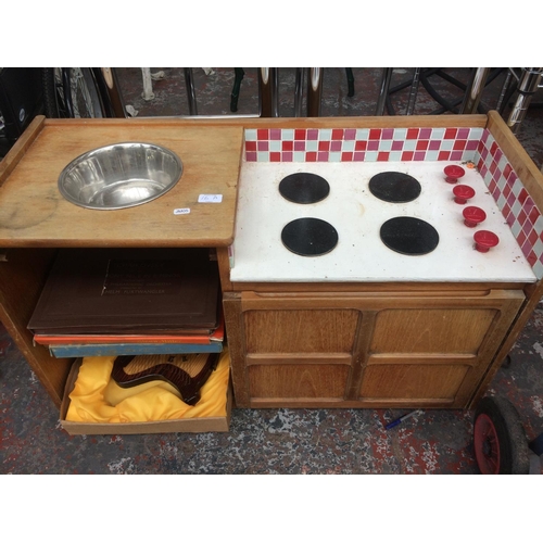 16A - A VINTAGE NATHAN TELEPHONE TABLE CONVERTED INTO A CHILDS PLAY KITCHEN