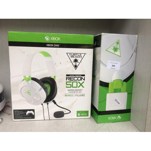 205 - TWO BOXED XBOX ONE TURTLE BEACH RECON 50X GAMING HEADSETS WITH MICROPHONES