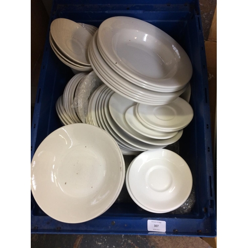 307 - FIVE BOXES CONTAINING MIXED ITEMS TO INCLUDE CERAMICS, SILVER PLATED WARE, GLASSWARE, VINTAGE FIRST ... 