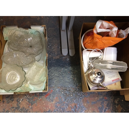 307 - FIVE BOXES CONTAINING MIXED ITEMS TO INCLUDE CERAMICS, SILVER PLATED WARE, GLASSWARE, VINTAGE FIRST ... 