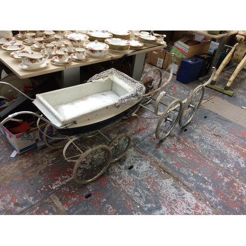 310 - TWO ITEMS TO INCLUDE A VINTAGE PRAM AND A VINTAGE PRAM BASE