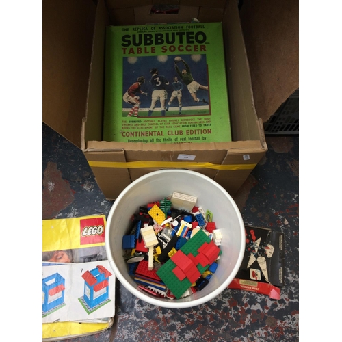 314 - A BOX CONTAINING VINTAGE GAMES, BOOKS, LEGO ETC