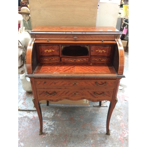 371 - A GOOD QUALITY FRENCH EMPIRE STYLE INLAID MAHOGANY LADIES BUREAU WITH GILT METAL DECORATION, BRASS H... 