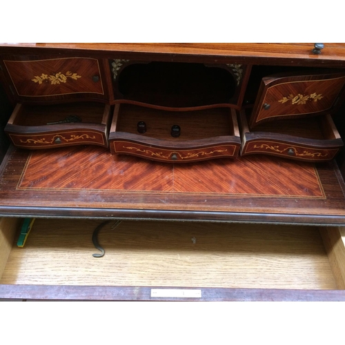 371 - A GOOD QUALITY FRENCH EMPIRE STYLE INLAID MAHOGANY LADIES BUREAU WITH GILT METAL DECORATION, BRASS H... 