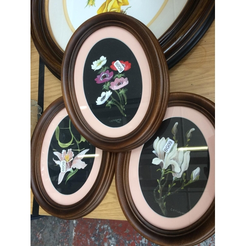 375 - FOUR WOODEN FRAMED WATERCOLOURS OF FLOWERS