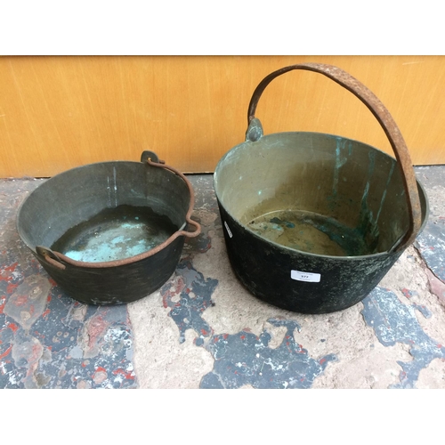 377 - TWO VINTAGE BRASS PRESERVE PANS