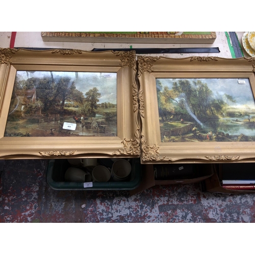 403 - TWO VINTAGE JOHN CONSTABLE GILT FRAMED PICTURES TO INCLUDE ONE HAY WAIN AND ONE THE YOUNG WALTONIANS