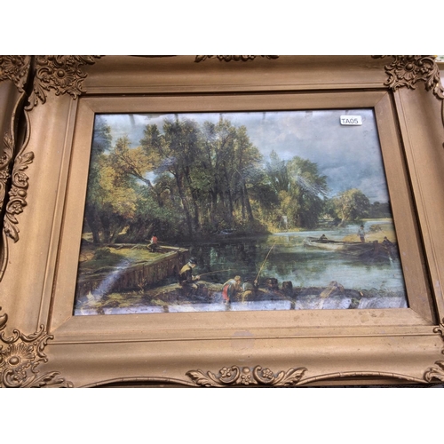 403 - TWO VINTAGE JOHN CONSTABLE GILT FRAMED PICTURES TO INCLUDE ONE HAY WAIN AND ONE THE YOUNG WALTONIANS