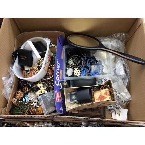 409 - TWO BOXES CONTAINING MIXED COSTUME JEWELLERY