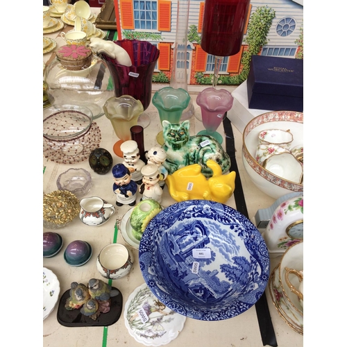 441 - A LARGE COLLECTION OF MIXED CERAMICS AND GLASSWARE TO INCLUDE RUBY GLASS VASES, ROYAL ALBERT CUPS AN... 