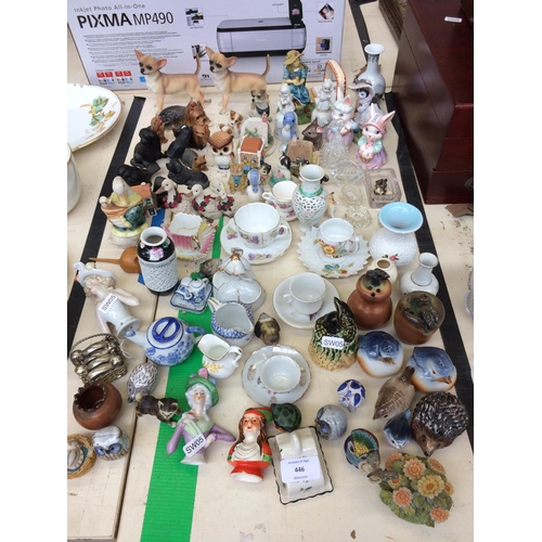 446 - A LARGE COLLECTION OF MINIATURE ORNAMENTS AND CUPS AND SAUCERS TO INCLUDE DOGS, DUCKS, CATS, BIRDS E... 