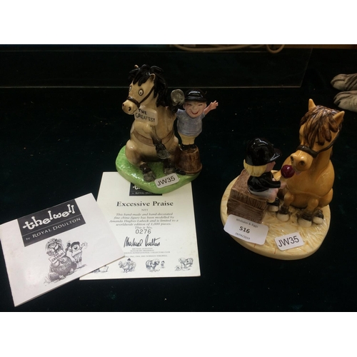 516 - TWO ROYAL DOULTON NORMAL THELWELL FIGURES TO INCLUDE EXCESSIVE PRAISE LIMITED NO. 276 OF 1000 WITH C... 