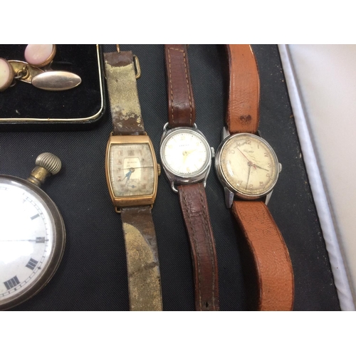 533 - A BOX CONTAINING COLLECTIBLE ITEMS TO INCLUDE A 9CT GOLD GENTS WATCH, VINTAGE ROTARY WATCH, THREE PO... 