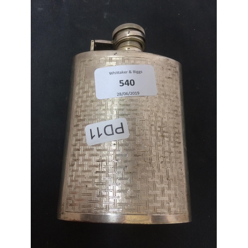 540 - A STERLING SILVER HIP FLASK