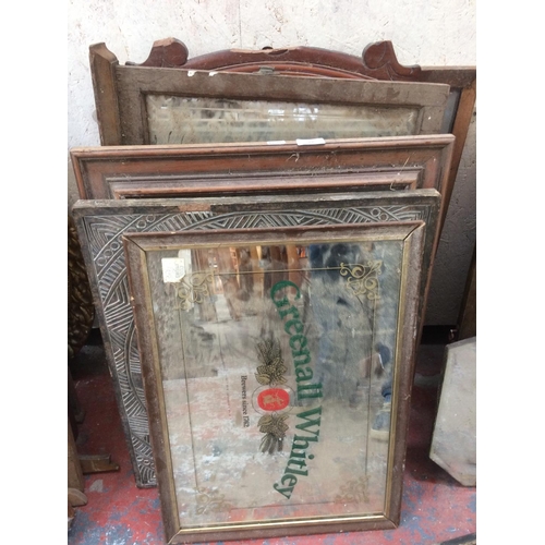 567 - A COLLECTION OF MIXED PICTURES AND MIRRORS TO INCLUDE FIVE MIRRORS, CARVED TABLE TOP, GREENALL WHITL... 