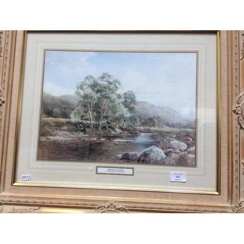 576 - TWO ORNATE FRAMED PRINTS TO INCLUDE BIRCHES BY THE RIVER AND BRIDGE AT LOCHLONG