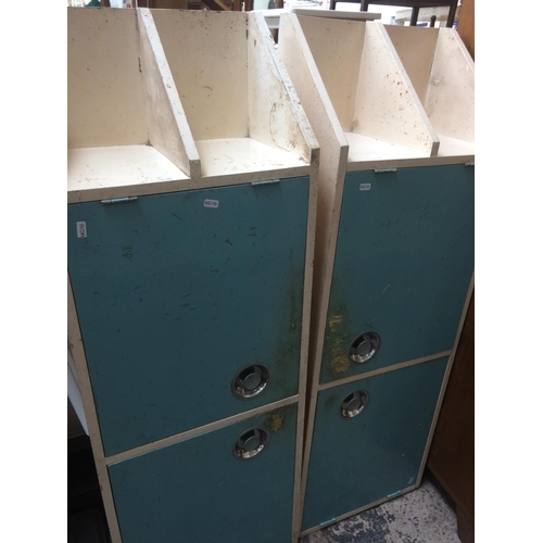 639 - TWO 1970'S BLUE AND WHITE PAINTED KITCHEN WALL CABINETS