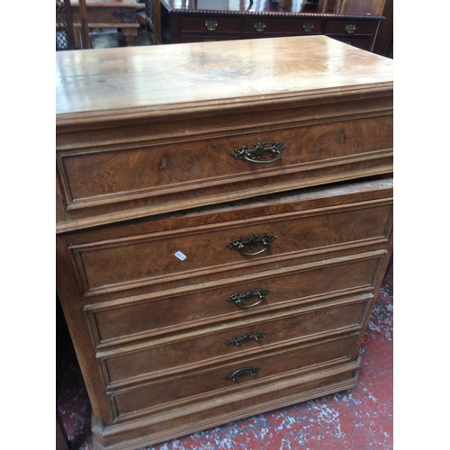 681 - A FRENCH BURR WALNUT CONCEALED DRESSING TABLE WITH MARBLE INSERT