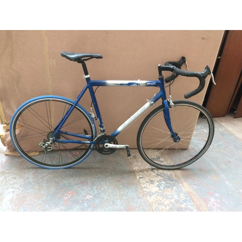 8 - A BLUE AND SILVER MERCURY RA5 LIGHT WEIGHT MENS RACING BIKE WITH QUICK RELEASE REAR WHEEL AND 20 SPE... 