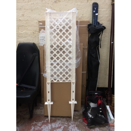 83 - TWO NEW BOXED 43CM WHITE PLASTIC GARDEN TRELLISES