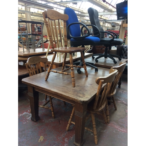 768A - A VICTORIAN MAHOGANY WIND OUT EXTENDING DINING TABLE, A SET OF FOUR MODERN OAK FARMHOUSE DINING CHAI... 