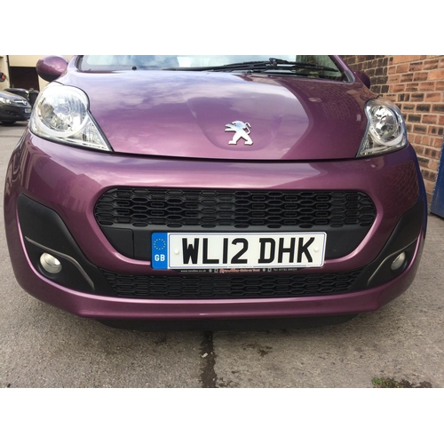 24 - A PURPLE 2012 PEUGEOT 107 FIVE DOOR HATCHBACK, 998CC PETROL, 5 SPEED MANUAL GEAR BOX, 39283 MILES, M... 