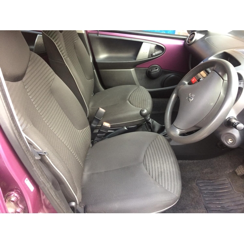 24 - A PURPLE 2012 PEUGEOT 107 FIVE DOOR HATCHBACK, 998CC PETROL, 5 SPEED MANUAL GEAR BOX, 39283 MILES, M... 