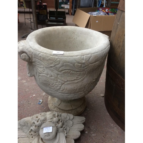 169 - A LARGE RECONSTITUTED STONE PEDESTAL URN GARDEN PLANTER