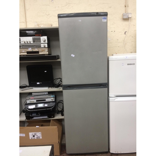 187 - A LARGE GREY BEKO UPRIGHT FRIDGE FREEZER