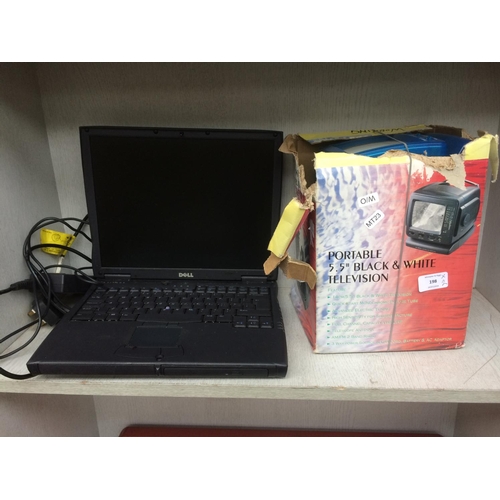 198 - TWO ITEMS TO INCLUDE A BOXED PORTABLE 5 1/2 INCH BLACK AND WHITE TV AND A DELL 14