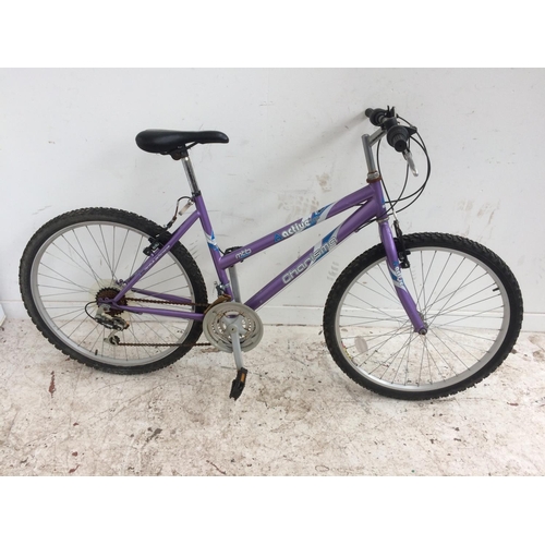 2 - A PURPLE ACTIVE CHARISMA LADIES MOUNTAIN BIKE WITH 18 SPEED SHIMANO GEAR SYSTEM