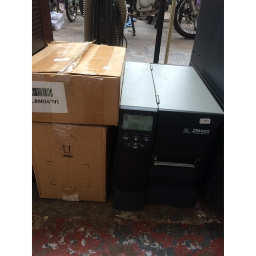 203 - FOUR ITEMS TO INCLUDE A LARGE DEVELOP INEO 283 INDUSTRIAL OFFICE PRINTER, ZEBRA ZM400 LABEL PRINTER,... 