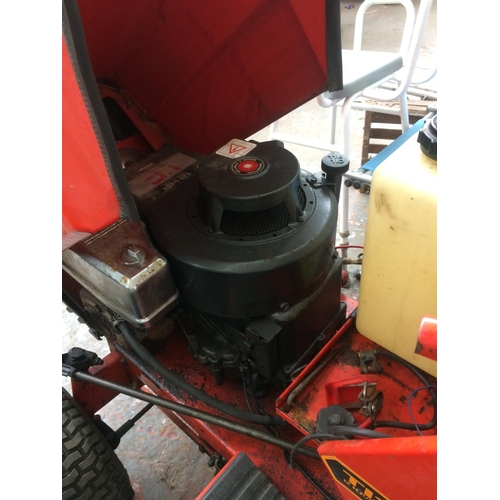 22 - A RED WESTWOOD T1200 12 HORSE POWER RIDE ON TRACTOR LAWN MOWER WITH SPARE WHEELS, GRASS COLLECTOR AN... 