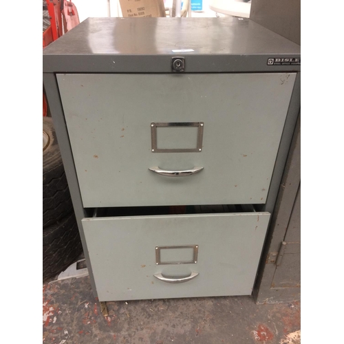 24 - A TWO TONE GREY BISLEY TWO DRAWER OFFICE FILING CABINET