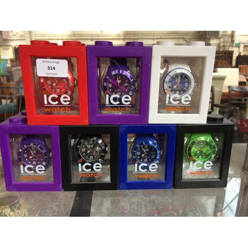 314 - SEVEN ICE WATCHES IN VARIOUS COLOURS