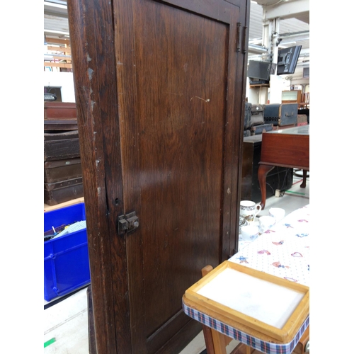 337 - A VINTAGE OAK CORNER DISPLAY CABINET