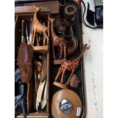 409 - A COLLECTION OF MIXED ITEMS TO INCLUDE CUTLERY, WOODEN CANDLESTICKS, SMALL TOY ROCKING HORSE, RONSON... 