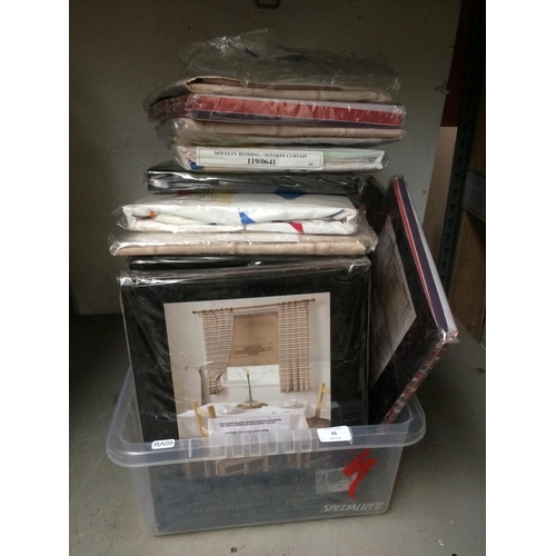 66 - A BOX CONTAINING A LARGE QUANTITY OF VARIOUS STYLED NEW CURTAINS TO INCLUDE SANDOWN AND BOURNE ETC.