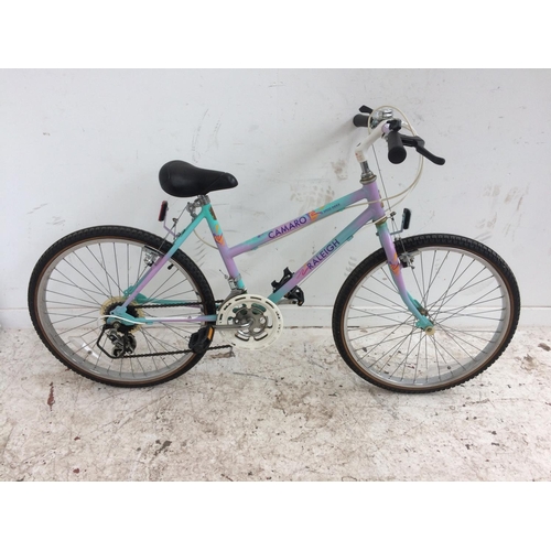 8 - A GREEN AND PURPLE RALEIGH CAMARO GIRL'S MOUNTAIN BIKE WITH 12 SPEED SHIMANO GEAR SYSTEM