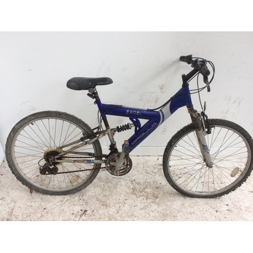 9 - THREE BIKES TO INCLUDE A BLUE APOLLO EXCEL DUAL SUSPENSION BOYS MOUNTAIN BIKE WITH 18 SPEED SHIMANO ... 