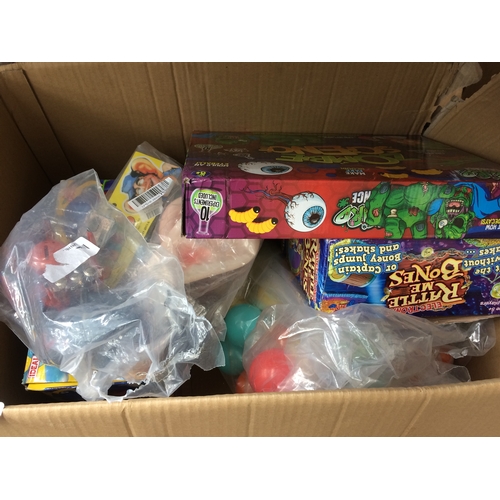 141 - SIX BOXES CONTAINING DVD'S, CD'S, MCDONALDS TOYS, GAMES, CURTAINS ETC