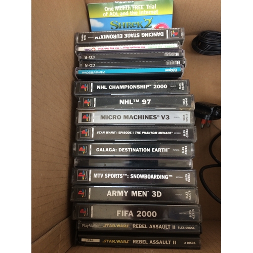 195 - A BOX CONTAINING NINTENDO GAMECUBE (W/O), NINTENDO DS (W/O), PLAYSTATION 1 GAMES INCLUDING MICRO MAC... 