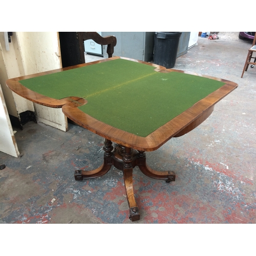 304 - A GOOD QUALITY BURR WALNUT CARD TABLE ON ORNATE CENTRE PEDESTAL SUPPORT