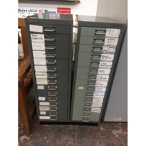 17 - TWO GREY METAL BISLEY FIFTEEN DRAWER OFFICE FILING CABINETS