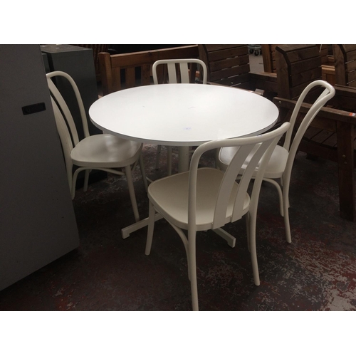 20 - A MODERN FIVE PIECE DINING SET COMPRISING OF A WHITE PAINTED CIRCULAR TABLE AND FOUR MATCHING CHAIRS