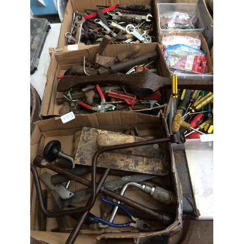 173 - NINE BOXES OF HAND TOOLS TO INCLUDE DRAPER SCREWDRIVERS, ALLEN KEYS, SPANNERS, HAMMERS, GOOD QUALITY... 