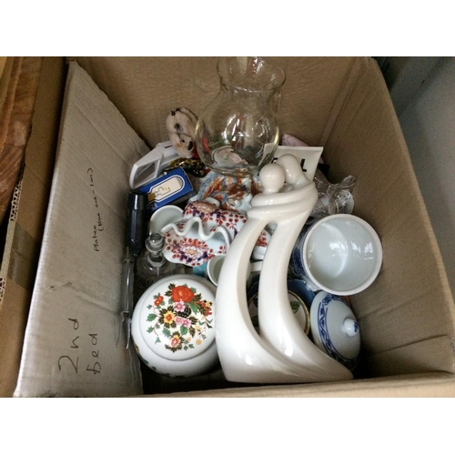 314 - THREE BOXES CONTAINING MIXED ITEMS TO INCLUDE CERAMICS, VINTAGE COPPER KETTLE, STAR WARS CHESS GAME,... 