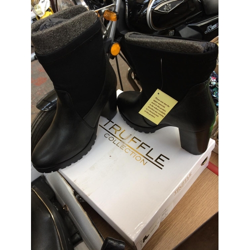 453 - SIX PAIRS OF NEW LADIES SIZE 4 BOOTS TO INCLUDE A PAIR OF TRUFFLE BOOTS, PAIR OF BLACK LEATHER BOOTS... 