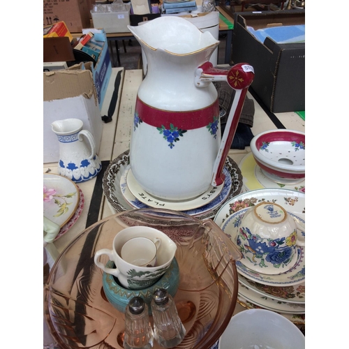 459 - A LARGE COLLECTION OF ASSORTED CERAMICS AND GLASSWARE TO INCLUDE EDWARDIAN WATER JUG, VINTAGE BABIES... 