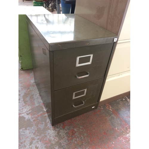 46 - A GREEN METAL TWO DRAWER OFFICE FILING CABINET